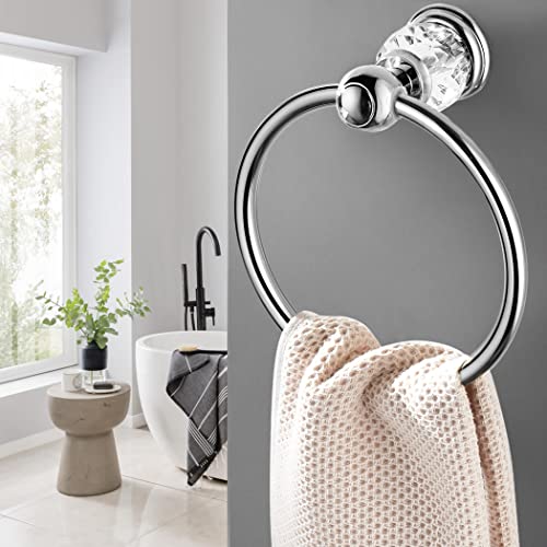 WINCASE Chrome Towel Ring, Bath Hand Towel Holder Crystal, Silver Towel Rack Wall Mounted - color: Silver