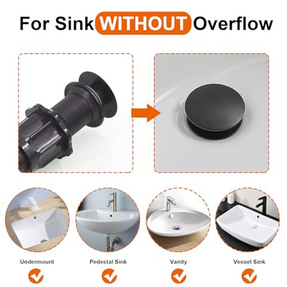 Bathroom Sink Drain Without Overflow, Matte Black Bathroom Sink Stopper for Vanity Vessel Sink, Rapid Draining Stainless Steel Pop Up Drain with Hair Catcher Anti-Clog Strainer - color: Matte Black