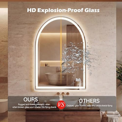 Sweetcrispy 24x 36 Inch Arched LED Bathroom Backlit Mirror with Lights | Vanity Wall Mirrors with Anti-Fog, Dimmable, 3-Color Light, Memory Function, Tempered Glass