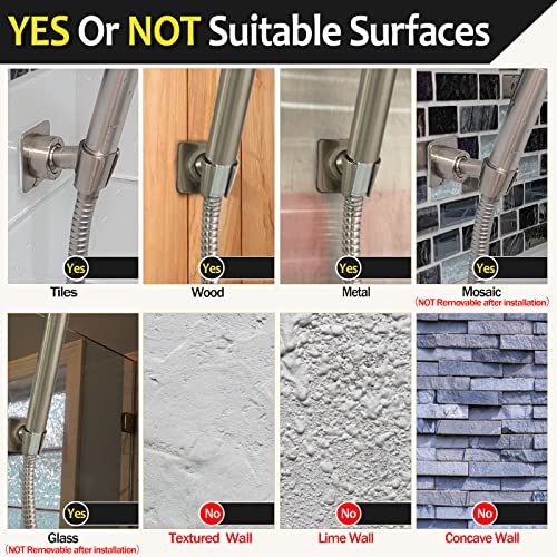 Shower Head Holder All Metal Handheld Shower Wand Bracket Adhesive Shower Wall Mount Holder Brass Shower Spray Holder Brushed Nickel, Drill Free Glue Installation - color: Brushed Nickel