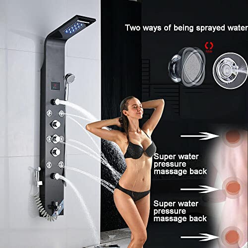 Stainless Steel Shower Panel Tower System LED Rainfall Waterfall Shower Head 6-Function Faucet Rain Massage System with Body Jets