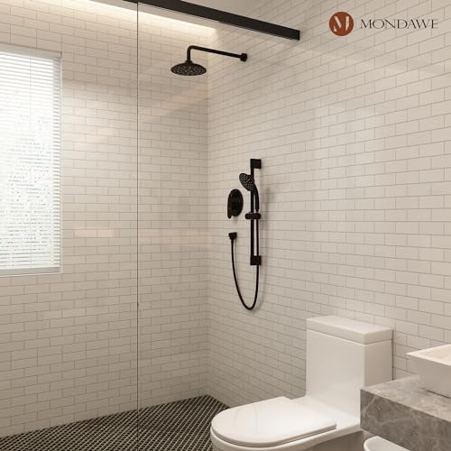MONDAWE 8 Inch Wall Mounted Shower Faucet Set in Oil Rubbed Bronze, Rainfall Shower Head with 3-Setting Handheld Spray Shower Set Combo, High Pressure Shower System with Solid Brass Valve - color: Oil Rubbed Bronze, style: 8 IN - Without Tub Spout