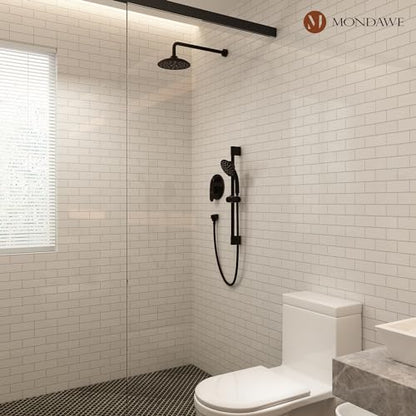 MONDAWE 8 Inch Wall Mounted Shower Faucet Set in Oil Rubbed Bronze, Rainfall Shower Head with 3-Setting Handheld Spray Shower Set Combo, High Pressure Shower System with Solid Brass Valve - color: Oil Rubbed Bronze, style: 8 IN - Without Tub Spout