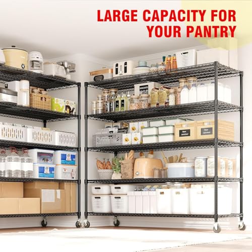 Garvee 3300LBS 5 Tier Metal Shelving with Wheels,82"H Storage Shelves,Black | 59"Wx23.6"D, Heavy-Duty 660 lbs Per Shelf, Adjustable Wire Shelving Units, Leveling Feet,for Garage Kitchen Warehouse - size: 23.6"D x 59"W x 82.6"H(5-Tier)