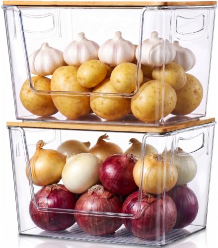 Pantry Organizers Storage, 2 Pack Large Clear Storage Bins for Onion, Potato, Garlic, Canned Food, Organizer Bins for Under Sink, Kitchen, Countertop, Bathroom - color: Clear