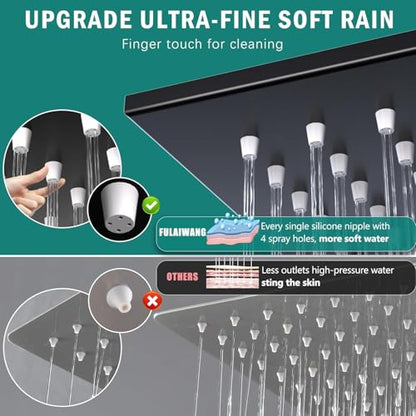 Enga Shower Faucet Set Shower System, Dual Shower Heads 10'' Rainfall with 6'' Wall Shower Head, 2 in 1 Handheld Spray with Valve Kit, Matte Black - color: Matte Black, style: Wall-10"+6" Head