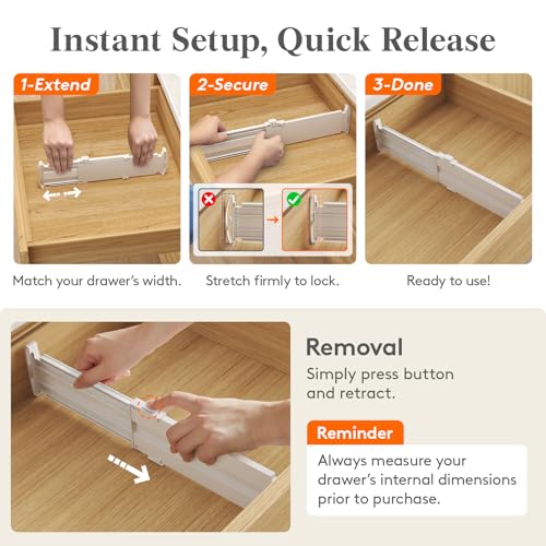 Lifewit 4 Pack 3.2" High Drawer Dividers, Expandable Dresser Organizers | 10.5"-16.5" Expandable White Plastic Drawer Separator for Dresser, Kitchen, Closet, Nursery, Office Organization & Storage