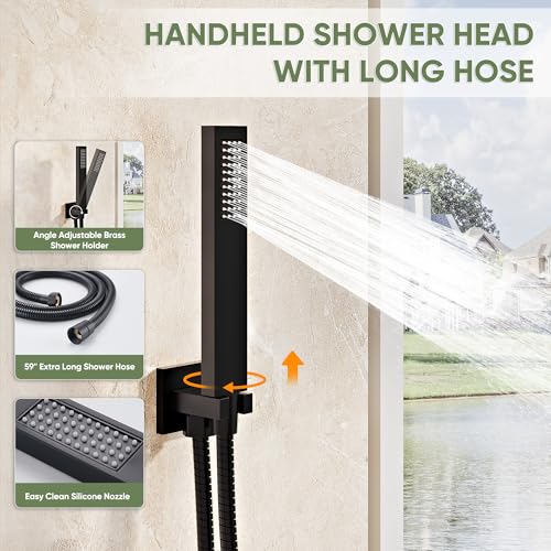 Kurpot Black Shower System, Wall Mounted Shower Faucet Set with Valve, 10-Inch Rainfall Shower Head with Handheld Combo Spray, 59'' Long Shower Hose and Shower Trim Kit, Matte Black - color: Matte Black