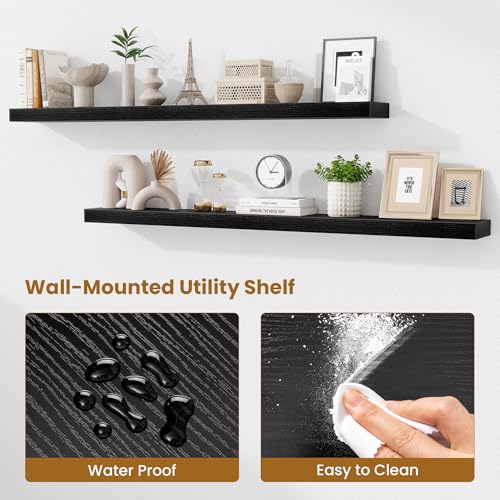 Fun Memories 55 Inch Floating Shelves Bedroom, Large Extra Floating Shelf Set of 2 with Invisible Brackets, Black - color: Black, size: 55"