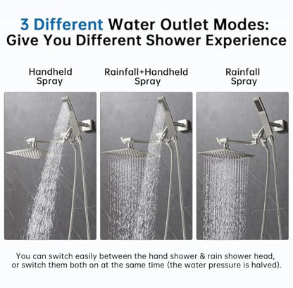 G-Promise All Metal 10" Dual Square Shower Head Combo | Rain Shower Head | Handheld Shower Wand | Adjustable | 3-Way Diverter | 71" Extra Long Hose - A Bathroom Upgrade(Brushed Nickel) | Built to Last, Easy Install, Adjustable Height & Angle for All Heigh