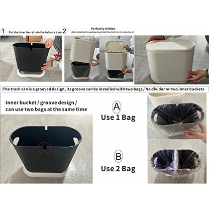 White Slim Bathroom Trash Can with Press Top Lid,12 Liter Small Thin Garbage Can,3.17 Gallon Narrow Dog Proof Plastic Waste Basket and Covered Wastebasket for Room,Bedroom,Kitchen,Toilet,Office,Dorm - color: White