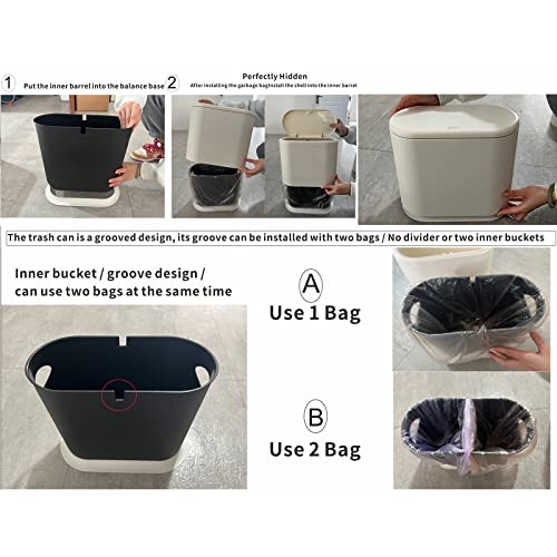 Black Slim Bathroom Trash Can with Press Top Lid,12 Liter Small Thin Garbage Can,3.17 Gallon Narrow Dog Proof Plastic Waste Basket and Covered Wastebasket for Room,Bedroom,Kitchen,Toilet,Office,Dorm - color: Black