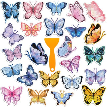 Yaomiao 24 Pcs Butterfly Non Slip Bathtub Stickers with Scraper | Shiny, Sparkle, Glitter, Peva, 4.53inch, Easy Apply, No Residue, for Bathroom, Shower Stairs Floor, Safety, Cute, Grip - style: Butterfly
