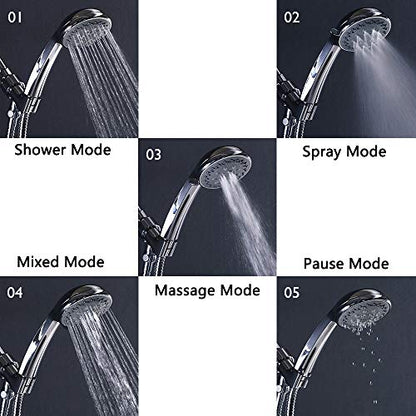 Shower Head with Handheld, Long Hose 4.9 Ft, 5 Spray Modes | High-Pressure Shower Wand, Detachable Sprayer Attachment for Bathing, Bathroom Cleaning & Pet Washing, Easy Install