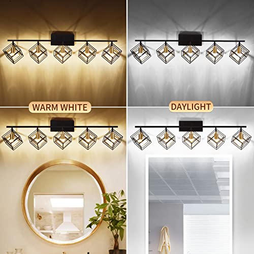 Bathroom Vanity Light with 5 Bulbs Bathroom Light Fixtures Over Mirror with Rotatable 5 Cube Shades Modern Wall Mounted Matte Black - color: Matte Black With Pineapple Gold, size: 5-Lights ( 47.2" Width )