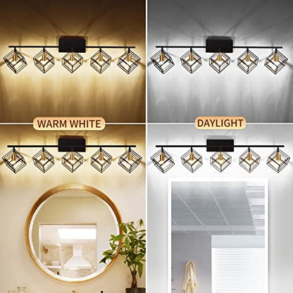 Bathroom Vanity Light with 5 Bulbs Bathroom Light Fixtures Over Mirror with Rotatable 5 Cube Shades Modern Wall Mounted Matte Black - color: Matte Black With Pineapple Gold, size: 5-Lights ( 47.2" Width )