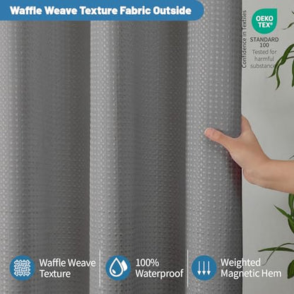 2-in-1 Waterproof Fabric Shower Curtain - No Separate Liner Needed, Hotel-Style Waffle Weave, Effortless Cleaning & Washable Bathroom Shower Curtain Set,72Wx96H,Grey - color: Grey, size: 72"W x 96"L (Pack of 1)