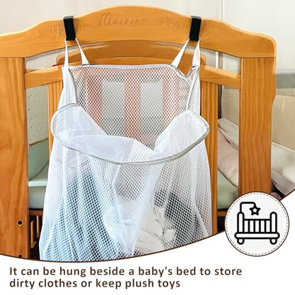 Hanging Washable Laundry Hamper | Over Door Mesh Laundry Bag with 2 Hooks, Tangle-Free Delicates Protector