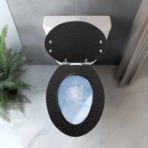 Elongated Resin Toilet Seat, Quietly Close Quick Release Hinges Cover | Toilet Lid Cover Easy to Clean and Install, Black leather texture Heavy Duty Toilet Seat - color: pattern8, size: V-shape