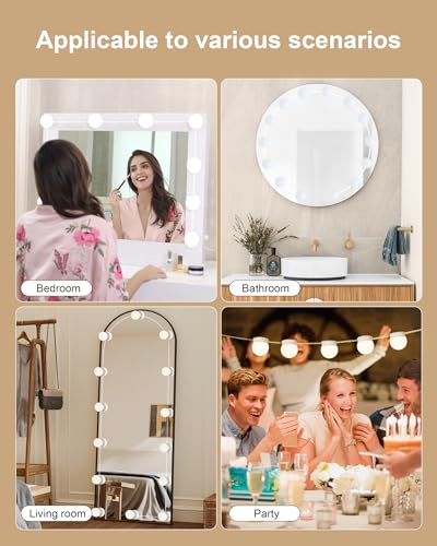 14 Bulbs LED Vanity Lights for Mirror, 3000K 4000K 6500K & 10-Brightness, Wire Length Adjustable, USB Cable, Hollywood Mirror Lights for Makeup Dressing Room Bathroom, White - size: 14 Dimmable Bulbs