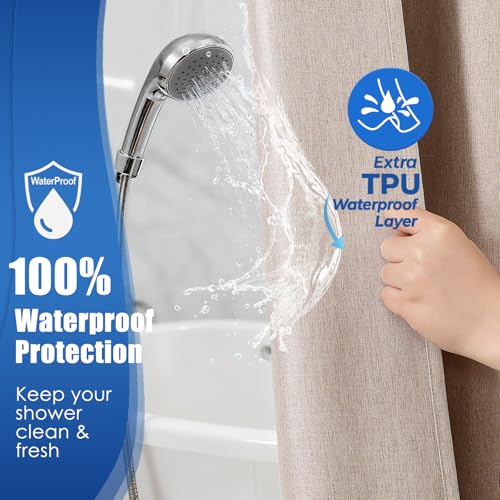 Linen-Like Shower Curtain, Waterproof Premium 250GSM Heavyweight Fabric, 72 x 72, with 12 Stainless Steel Hooks, Luxury Hotel Spa Bathroom Decor, Machine Washable, Weighted Hem, Khaki - color: Linen-khaki