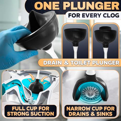 2 in 1 Toilet Plunger and Brush Set White, 9.3×6.3×15.2 in | Toilet Brush and Plunger Set White with Stiff Bristles, Strong Vacuum Suction and Holder, Easy to Place and Simple to Store - color: White With Plunger