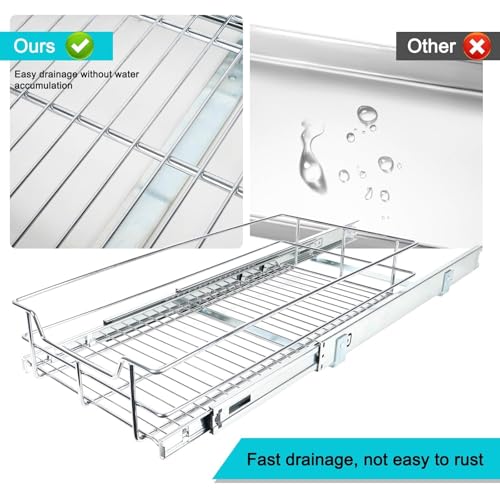 Pull Out Cabinet Organizer 20" W X 17" D, Slide Out Drawers For Kitchen Cabinets, Pull Out Drawers For Cabinets Capacity Heavy Duty Caddy, Cabinet Pull Out Shelves Chrome-Plated, Bathroom Pantry | For Kitchen Organizers and Storage, Pull Out Drawers For C