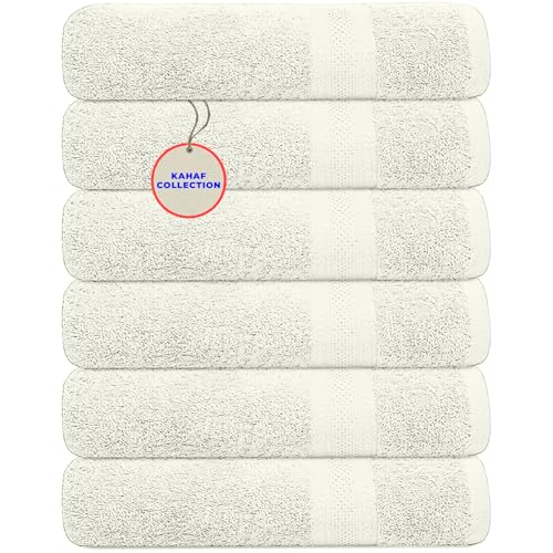 KAHAF COLLECTION 100% Cotton Bath Towels, 24x48 Pack of 6 Towels, Quick Dry, Highly Absorbent, Soft Feel Towel, Gym, Spa, Bathroom, Shower, Pool, Luxury Soft Towels (Cream, 24x48-6 Pack) - color: Cream, size: 24x48 - 6 PACK