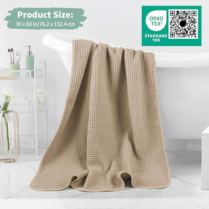 MICROFI New Microfiber Waffle Bath Towels, 2 Pieces, Oversized, Soft, Absorbent, Fast Drying, Lint Free 430 GSM (30''x60''/76cm x 152cm) - color: Beige+white