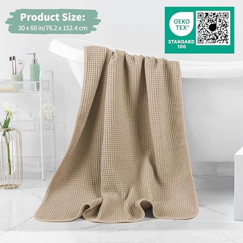 MICROFI New Microfiber Waffle Bath Towels, 2 Pieces, Oversized, Soft, Absorbent, Fast Drying, Lint Free 430 GSM (30''x60''/76cm x 152cm) - color: Beige+white