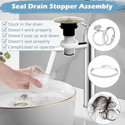 972-098J Plumbing-Equipment Brushed Nickel Drain Sink Stopper | 972098J Drain Sink Plug Part Push & Seal Drain Stopper Assembly 35338-06XX