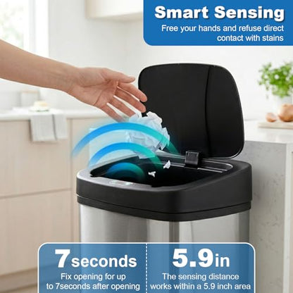22 Gallon/80 Liter Kitchen Trash Can Motion-Sensor Garbage Can with Lid | Automatic Mute Waste Bin Waterproof Wastebasket for Office,Caravans,Bedroom'Bathroom,Stainless Steel