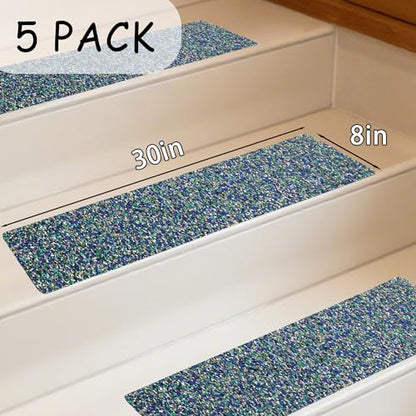 COSIMIXO Rubber Anti Slip Tape 8" x 30" -5 Packs-Blue Pool Rubber Grip Tape,Pool, Bathroom & Stair Outdoor/Indoor Safety - Waterproof Non-Slip for Wet Surfaces, Ship Deck, Showers - size: 8'' x 30''