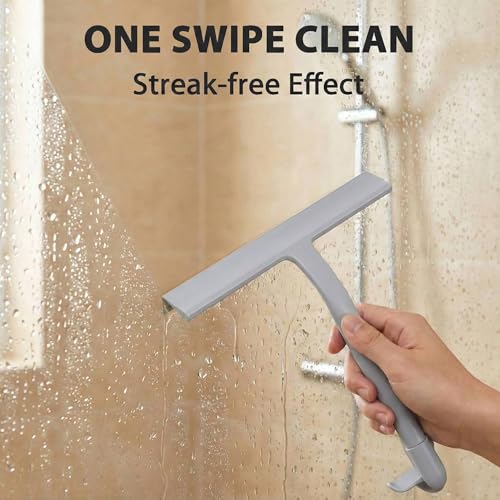 Shower Squeegee for Glass Doors, All-One-Piece Silicone Shower Squeegee with Hook Design for Easy Hanging and Cleaning (Gray) - color: Gray