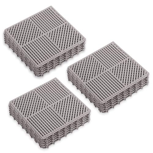 18 Pack Modular Interlocking Floor Mat Rubber Outdoor Tiles with Drainage Holes for Swimming Pool Bathroom Shower Sauna Room Garage Boat, 12" L×12" W×0.4" Th Gray - color: Grey, size: 18 Pack (12"L x 12"W x 0.4"Th)