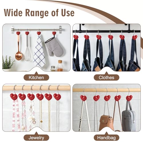 BBV Shower Curtain Hooks Rings for Valentine's Day, 12 Pcs Stainless Steel Glide Shower Hooks for Bathroom Shower Rods Curtains (RED) - color: Red