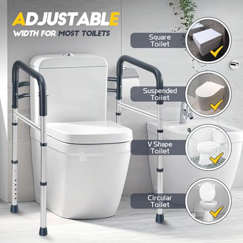 Lianjindun Toilet Safety Rails, 350 lbs, Adjustable Height & Width | Fits Most Toilets, Foldable Design, 350 Lbs Capacity, Aluminum Toilet Frame, Toilet Handles for Seniors, Disabled, Handicap - color: Blue