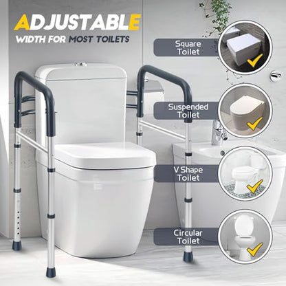Lianjindun Toilet Safety Rails, 350 lbs, Adjustable Height & Width | Fits Most Toilets, Foldable Design, 350 Lbs Capacity, Aluminum Toilet Frame, Toilet Handles for Seniors, Disabled, Handicap - color: Blue