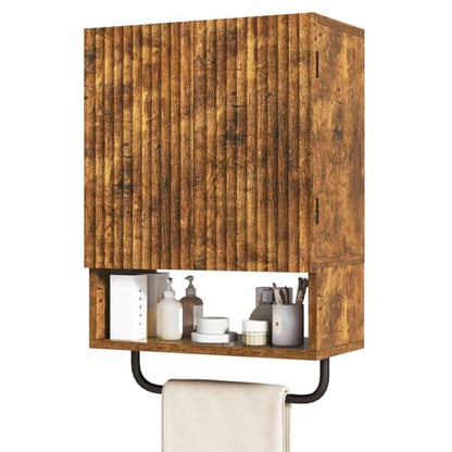 IBUYKE Bathroom Wall Cabinet Over Toilet Cabinet for Bathroom UWBS003H | with Doors and Adjustable Shelf, Towel Bar, Wall Mounted, for Laundry Room & Living Room Kitchen,Brown,Modern - color: Brown