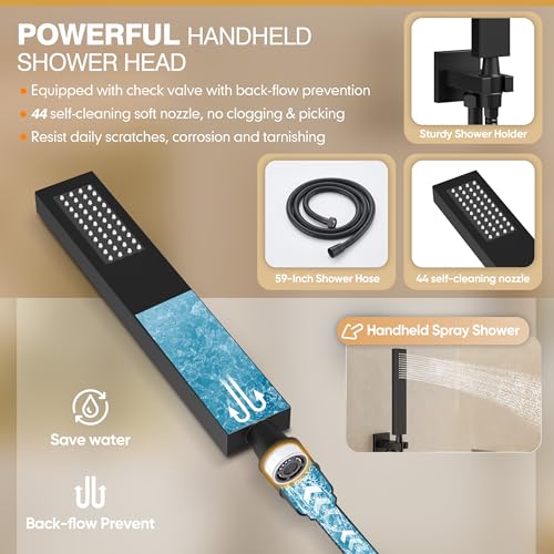 Black Shower System, All Metal Dual Rain Shower Head with Handheld | 3-In-1 Push Button Valve and Trim Kit, Matte Black SUS304 10" Ceiling & 8" Wall Mount Heads, Bathroom Shower Faucet Set - color: Matte Black