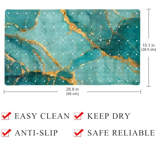Non Slip Bathtub and Shower Mat 26.8x15.1 inch, Bath Mat with Quick Dry Drain Holes and Suction Cups, Soft Comfortable Safe Bathroom Mat for Bath Tub, Green Marble Texture - color: Multi 7
