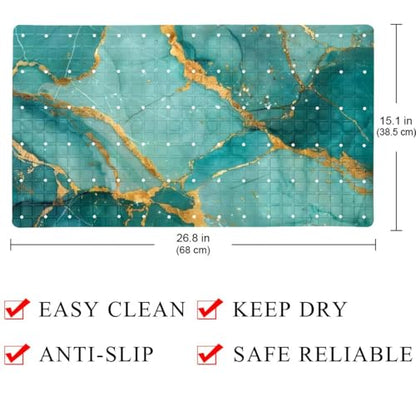Non Slip Bathtub and Shower Mat 26.8x15.1 inch, Bath Mat with Quick Dry Drain Holes and Suction Cups, Soft Comfortable Safe Bathroom Mat for Bath Tub, Green Marble Texture - color: Multi 7