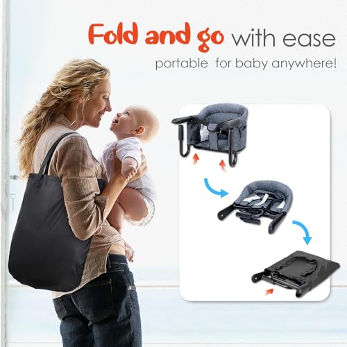 Hook-On High Chairs - Portable & Foldable for Babies 6-36 Months, Family & Travel Use with Carry Bag (Grey) - color: Grey