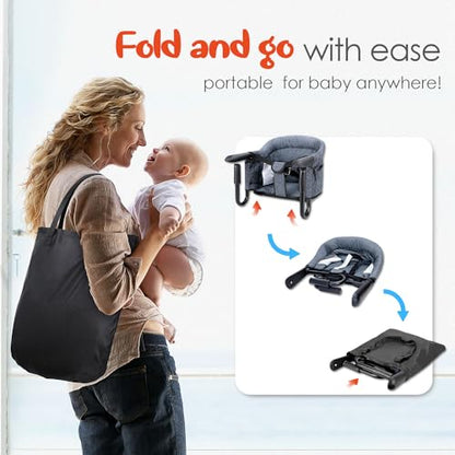 Hook-On High Chairs - Portable & Foldable for Babies 6-36 Months, Family & Travel Use with Carry Bag (Grey) - color: Grey