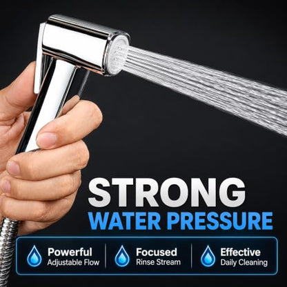 Handheld Bidet Sprayer for Toilet, Lockable Push Button, High Pressure Bathroom Sprayer, Cloth Diaper & Personal Hygiene Sprayer, Tank Mount No-Drill Install, Stainless Hose Set, Chrome Color - color: Chrome
