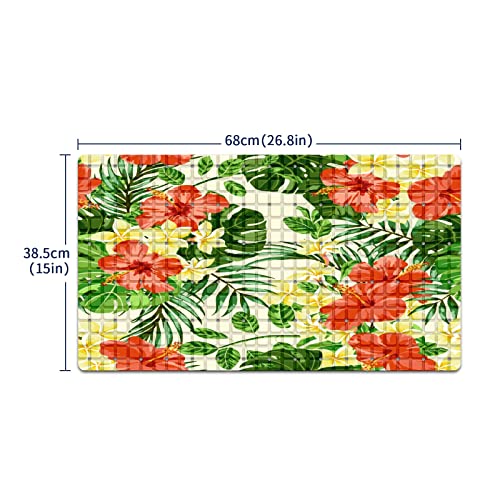 FCZ Bath Tub Mat Non Slip Shower Mat Tropical Floral Green Palm Tree Extra Long 26.8x15 inches Rectangular PVC Mat with Suction Cups Drain Holes Machine Washable - color: Tropical Floral Green Palm Tree
