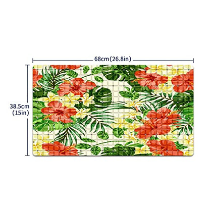 FCZ Bath Tub Mat Non Slip Shower Mat Tropical Floral Green Palm Tree Extra Long 26.8x15 inches Rectangular PVC Mat with Suction Cups Drain Holes Machine Washable - color: Tropical Floral Green Palm Tree
