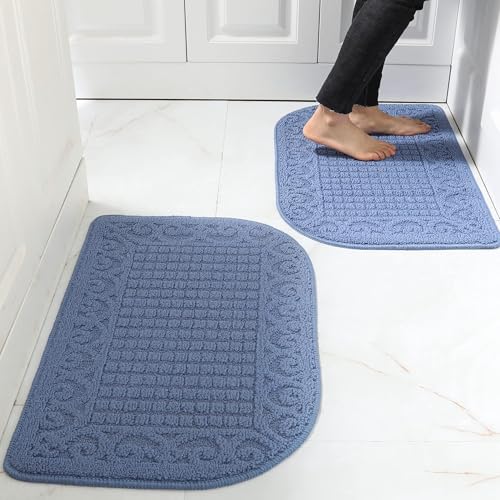COSYHOMER 32x20 Half Round Kitchen Rug,Non Slip Washable Mat,Blue 2PCS | Polypropylene tufted textile,small half circle rug,kitchen sink mat,Kitchen floor mat - color: Blue 2pcs, size: 1'8" x 2'8" (Semicircular)