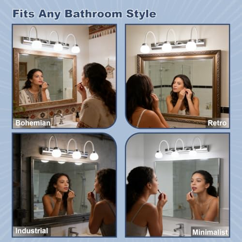 Bathroom Light Fixtures LED 3-Light 18 Inch 6000K Cool White | Vanity Light Adjustable Gooseneck Heads Rustproof Stainless Steel Over Mirror for Makeup Grooming