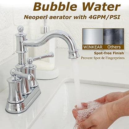 Roman Bathroom Sink Faucet Deck Mount or Wall Mount Installation Pop-up Drain Assembly with Overflow Deck Plate and Water Supply Lines Included (2 Hole Deck Mount, Chrome) - color: Chrome, style: 2 Hole Deck Mount